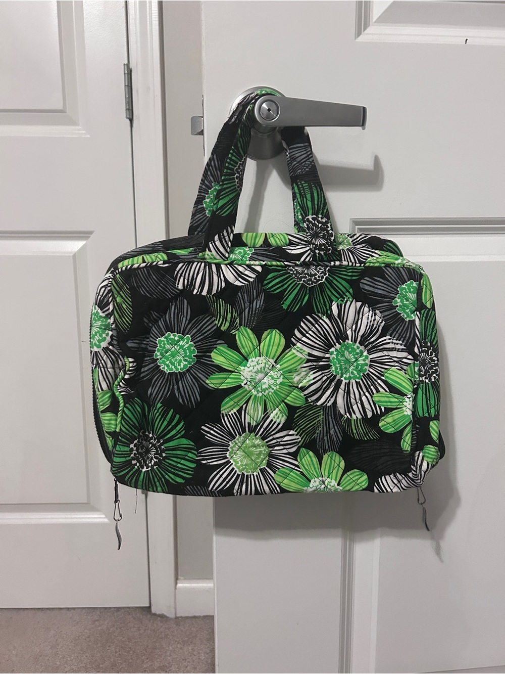 Handmade Floral Green Quilted Travel Makeup and Toiletries Bag